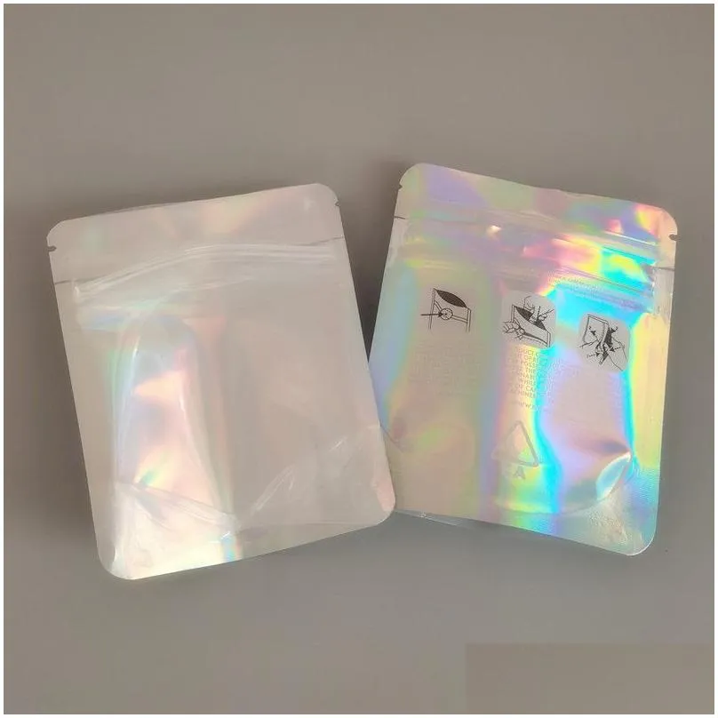 Packing Bags Resealable Plastic Retail Clear Childproof Packaging Bags Holographic Transparent Pouch Smell Proof Mylar Bag For Dry Flo Dhhti