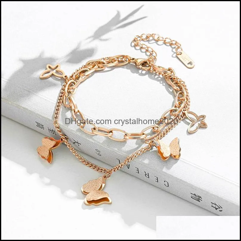 cool double layered hollowed stainless steel clover charm bracelet lucky four leaf jewelry