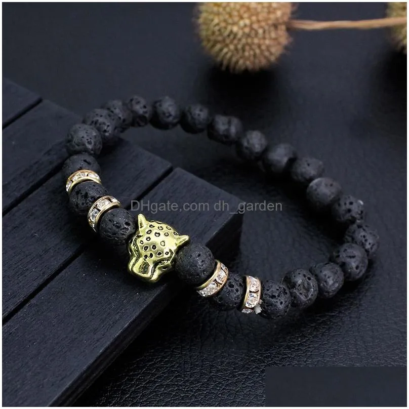 handmade 8mm natural stone leopard beads bracelet for women men healing lava stone elastic bracelet fashion jewelry gift