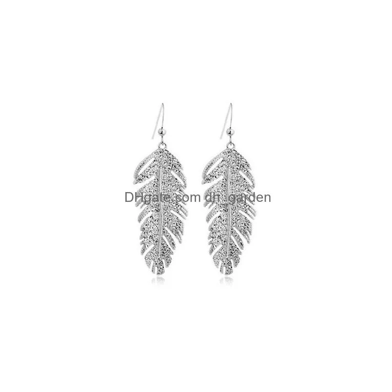 Handmade Austria Crystal Love Wings Pendants Link Chain Necklace & Earring for Women Fashion Feather Leaf Shining Valentine`s Day