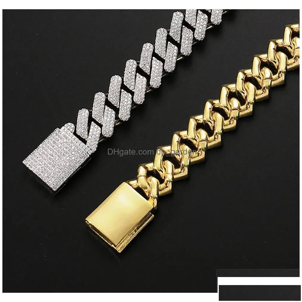 Chain 20Mm Diamond  Prong Cuban Link Bracelets 14K White Gold Iced Out Icy Cubic Zirconia Jewelry 7Inch 8Inch 9Inch Drop Dhgarden