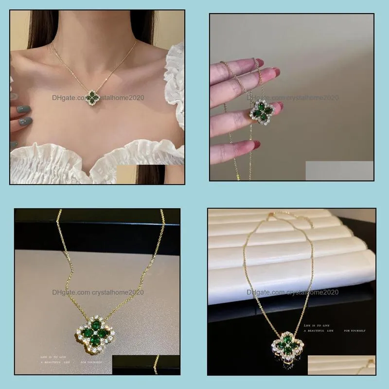 pendant necklaces green crystal four-leaf clover charm necklace clavicle chains choker birthday party valentines gift