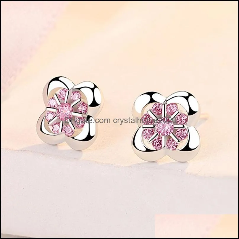 high quality diamond lucky leaf grass ear studs jewelry flower earrings four-leaf clover earrings ed442