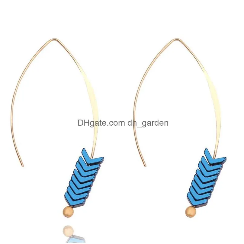 Unique Design Colorful Ore Natural Stone Pendant Hook Dangle Earring for Women Girls Fashion Vintage Arrow Drop Earring Jewelry Gift