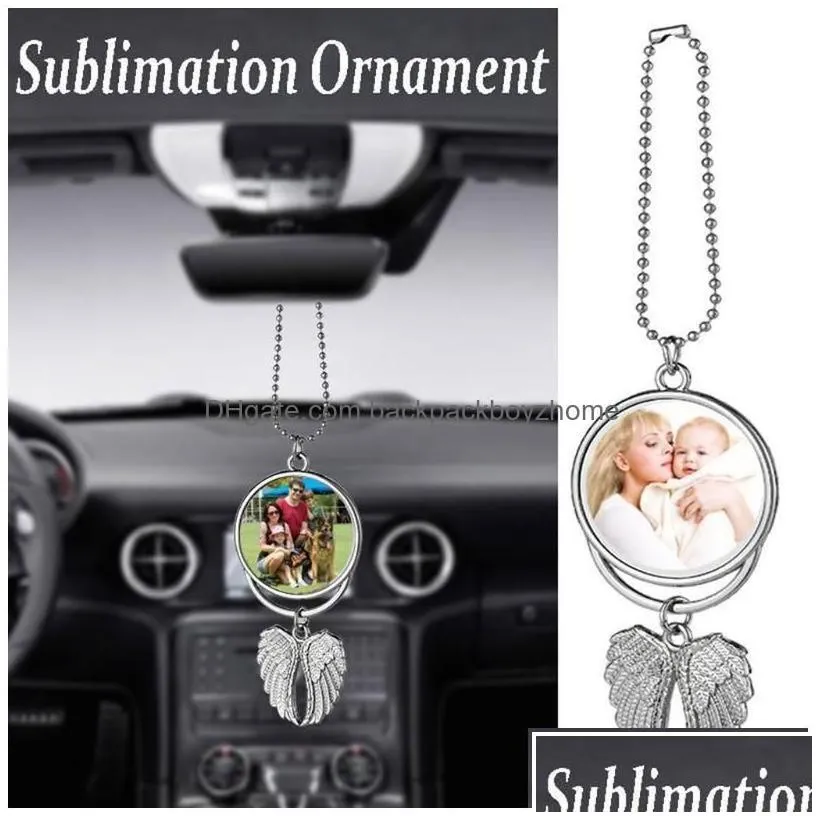 Christmas Decorations Ups Sublimation Wings Keychains Pendants Blanks Car Pendant Angel Wing Mirror Hanging Charm Ornaments Drop Del