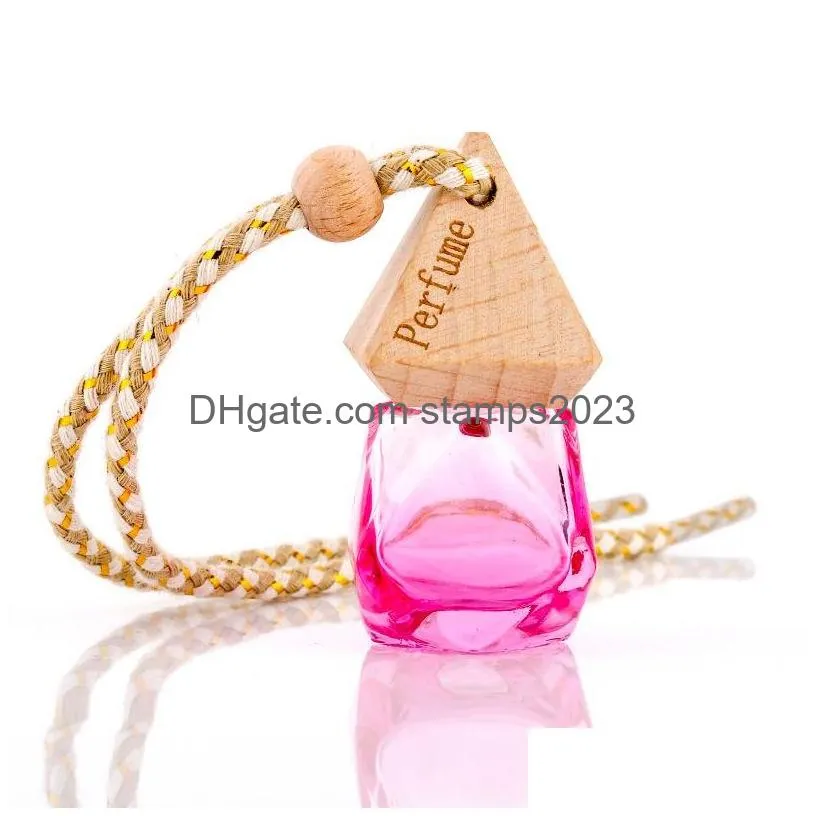 wholesale glass car perfume bottle with wood beautiful cap empty refillable bottles hanging cute air freshener carrier small gift