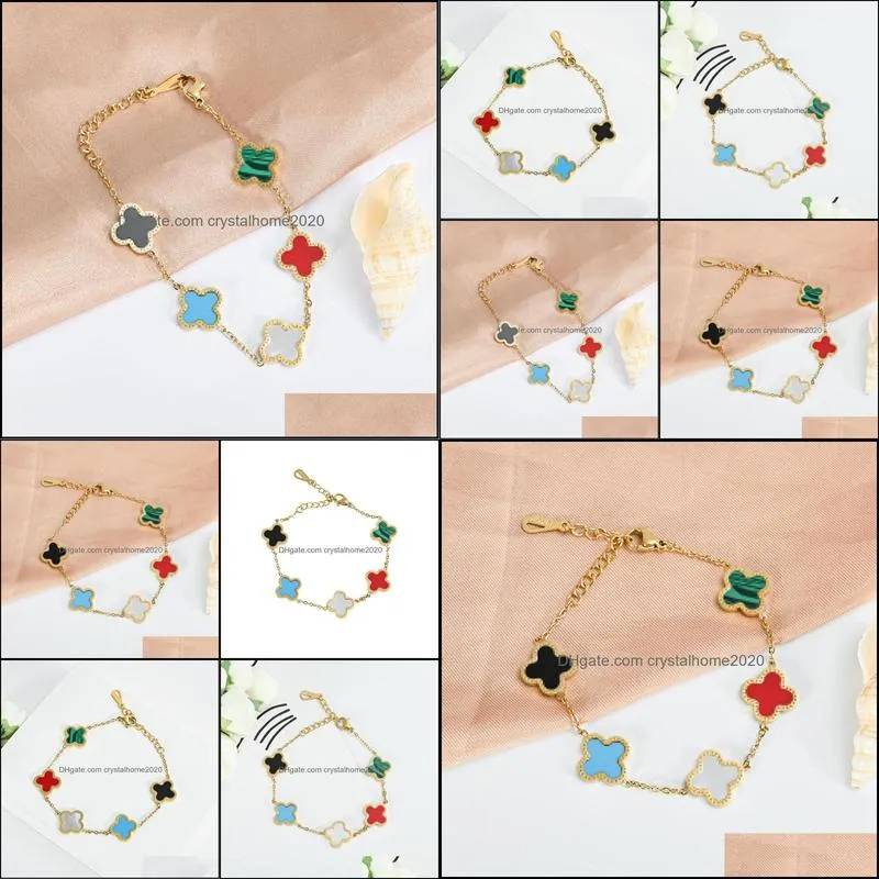 fashion design rainbow flower clover charm bracelet gold plated titanium steel jewelry for women gift