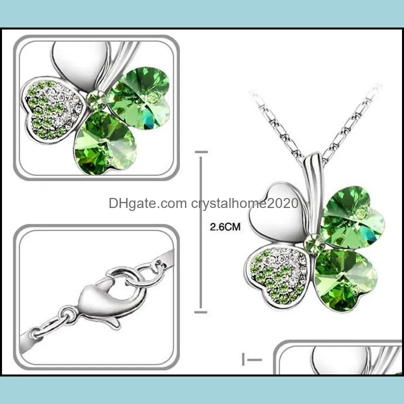 austrian crystal clover pendant necklace charm 18k white gold plated jewelry made with rovski elements four leaf clover necklace