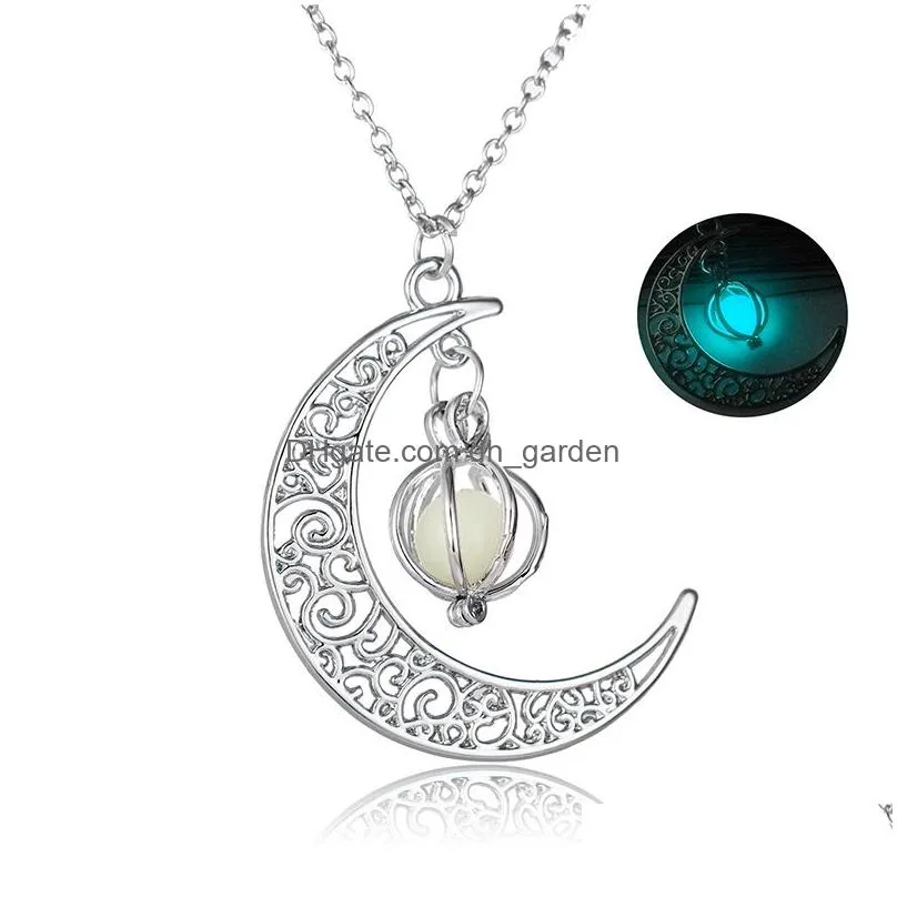 New Arrival Halloween Pearl Hollow Moon Glowing Necklace For Women Meteorite Alloy Charm Fashion Necklace Elegant Jewelry Ladies Gift