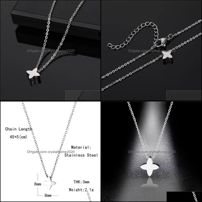 pendant necklaces small stainless steel three-dimensional lucky love heart plant four-leaf clover shape necklace woman mother gift