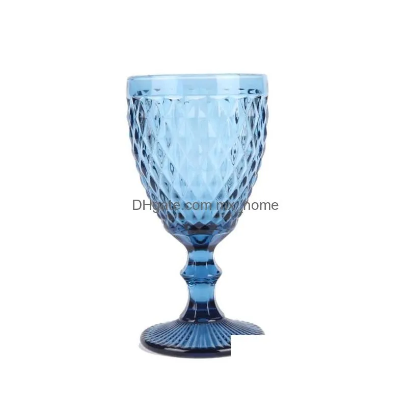 Wine Glasses European Style Embossed Wine Glass Stained Beer Goblet Vintage Glasses Household Juice Drinking Cup Thickened Drop Delive Dh9Xd