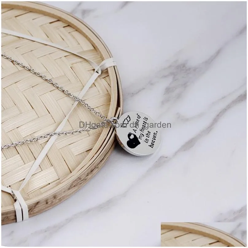 New Fashion A piece of my heart is in the haven words charm jewelry round heart necklace for woman silver heart pendant necklace