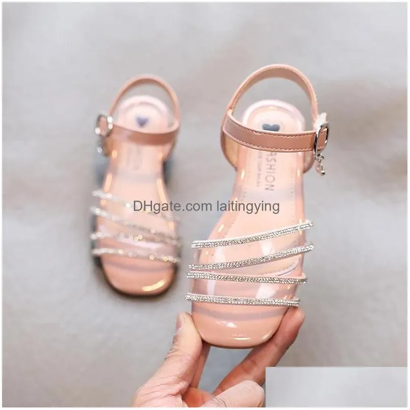 sandals 2022 childrens fashion rhinestone beach summer low-heeled shoe for princess girl kids 3 4 5 6 7 8 9 10 11 12 years