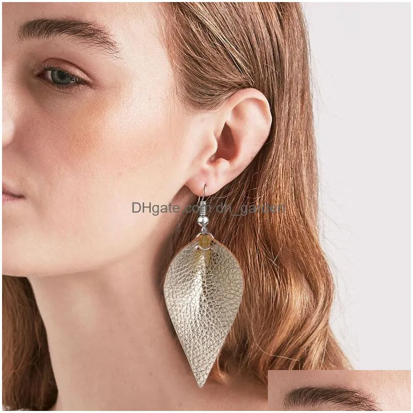 New Cutting Leaf Feather Earrings PU Leather Sequins Looking Various Multi Colors Bohemia Water Drop Dangle Earrings Fashion Jewelry