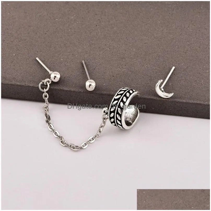 4pcs set vintage leaves moon earring clip for women bohemian style retro silver earring lady jewelry party gift