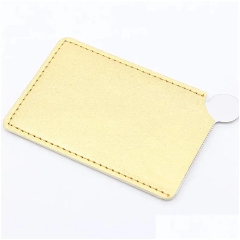 high quality portable shatter proof card style pocket cosmetic mirror pu leather cover stainless steel unbreakable makeup