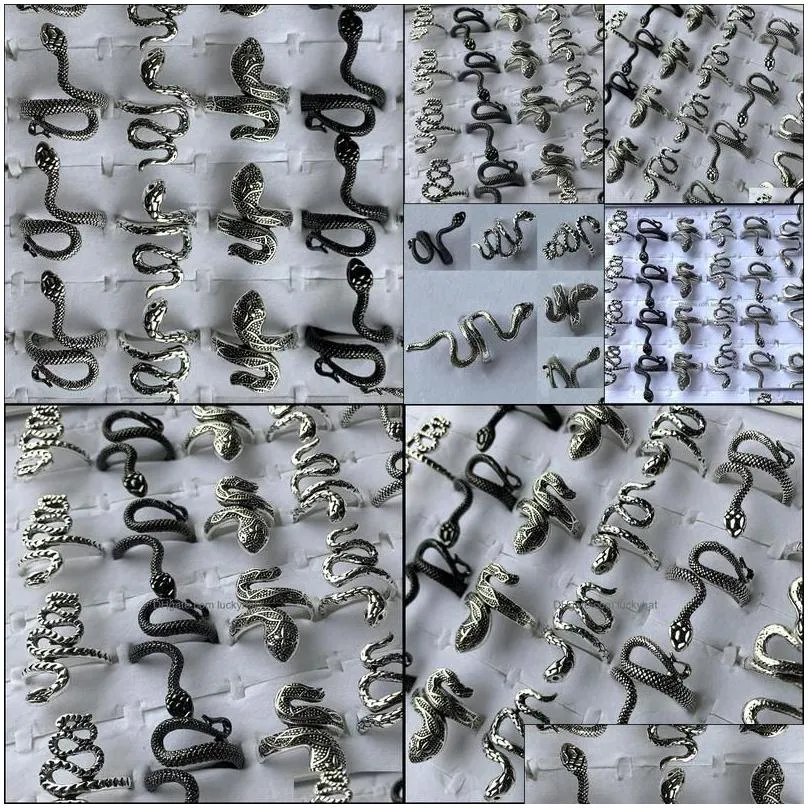 Band Rings Wholesale 30Pcs Mix Snake Punk Cool Fit Alloy For Women Men Gifts Jewelry Drop Delivery Ring Dhzkn