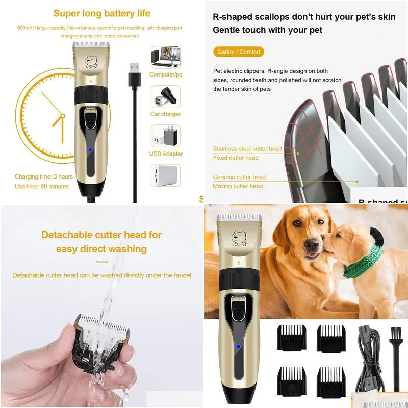 electrical dog grooming hair trimmer for pets usb rechargeable shaver low decibel animals haircut machine