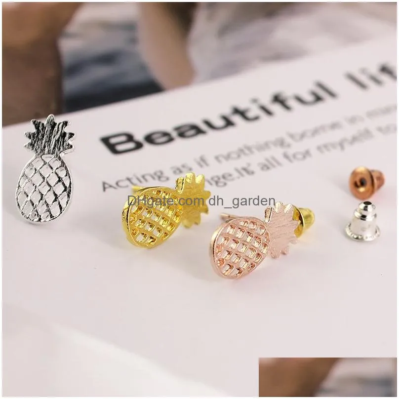 lovely rose gold sliver gold plated hollow pineapple stud earrings for women personality design cute alloy earrings jewelry charm