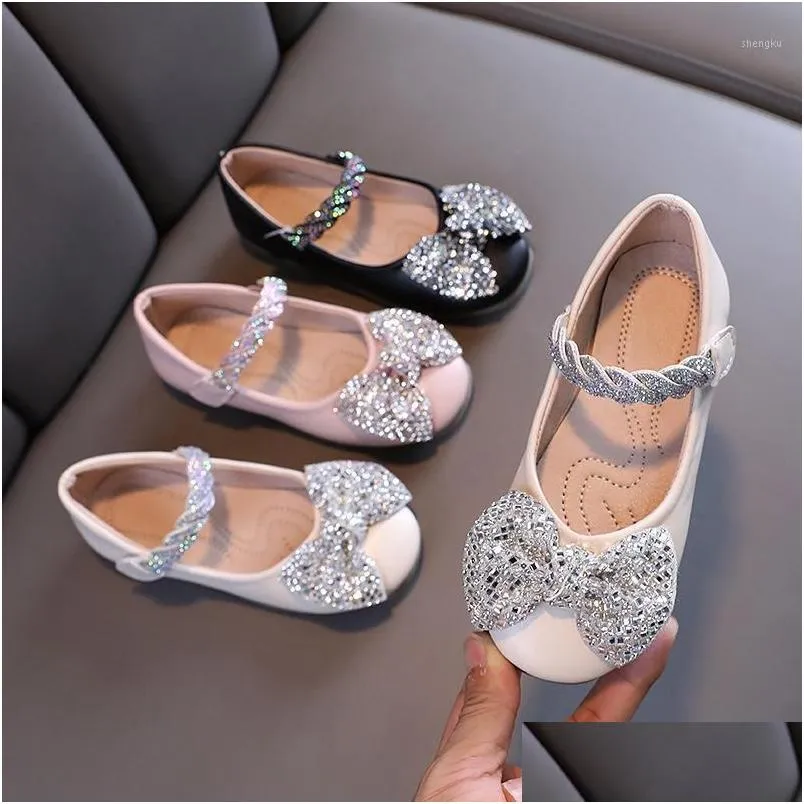 sandals childrens baby girls with bow toe flat for kids party sparkly shoes 21-30