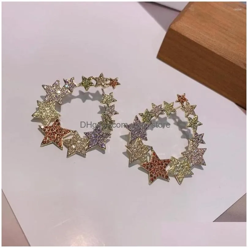 stud earrings luxury multicolor star for women wedding cubic zirconia dubai bridal earring jewelry accessories e9523