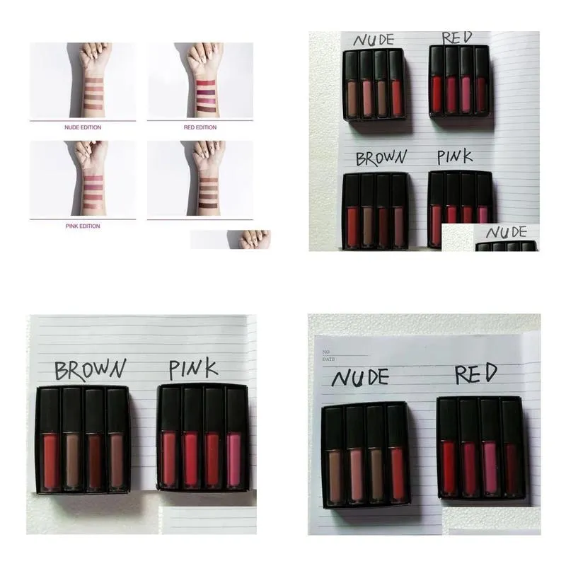 liquid lipstick kit the red nude brown pink edition mini liquid matte lipstick 4pcs/set ( 4 x 1.9ml )