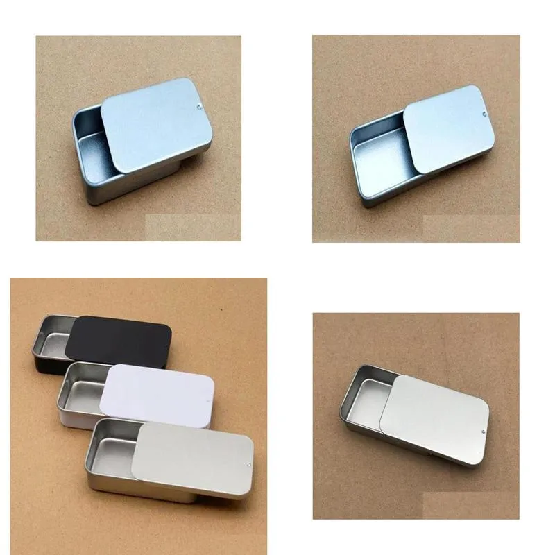 wholesale plain silver color slide top tin boxrectangle candy usb box case container whole2208706