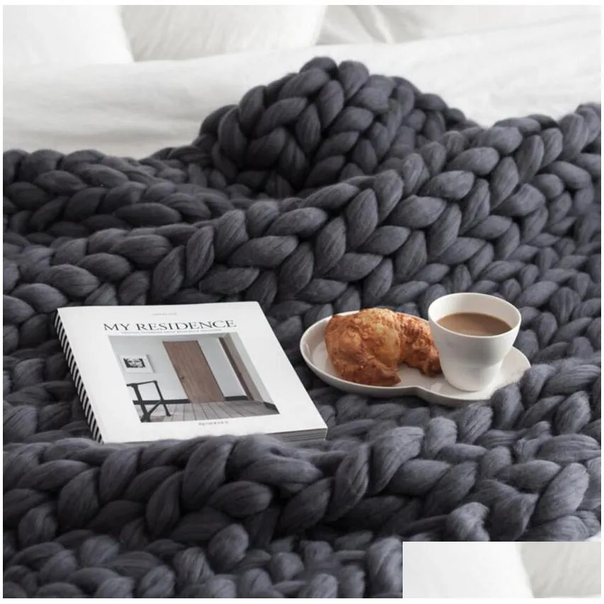 Blanket Knitting Throw Yarn Knitted Hand-Knitted Warm Chunky Knit Soft Thick Bky Sofa Throw1 Drop Delivery Home Garden Home Textiles Dhhbc