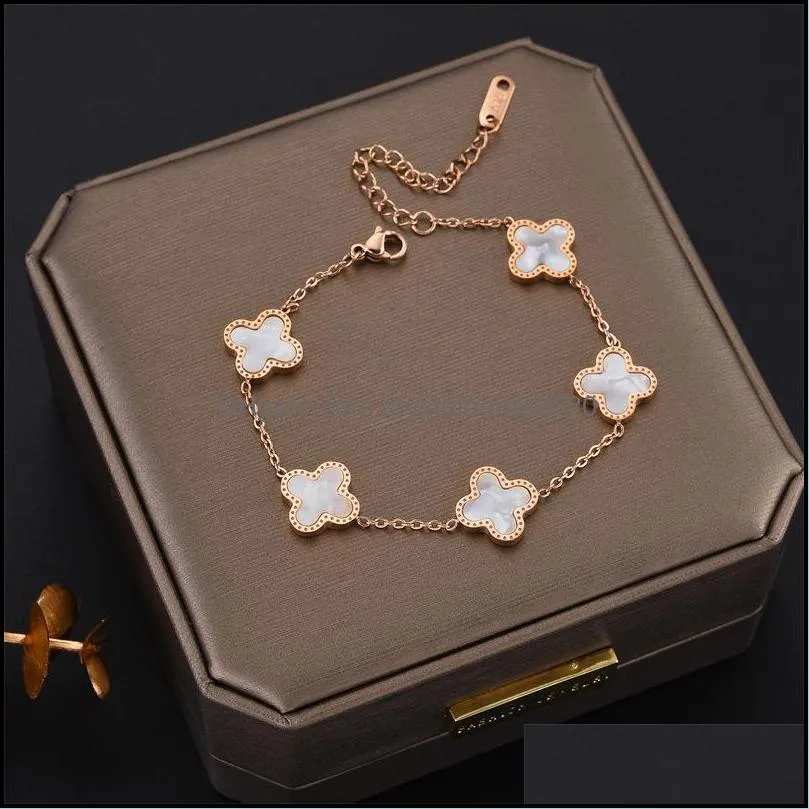 classic design colorful clover charm bracelet 18k rose gold stainless steel jewelry for women gift