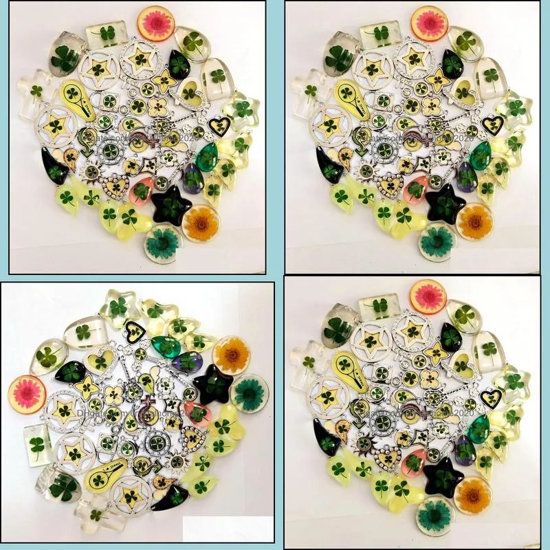 55 pcs fashion real four leaf clover dried flower pendant  jewerly
