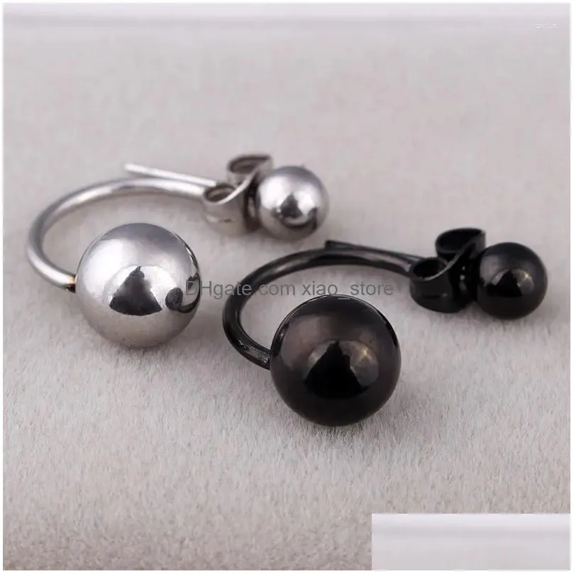 stud earrings women double balls ear studs color gold black stainless steel two sides hook jewelry