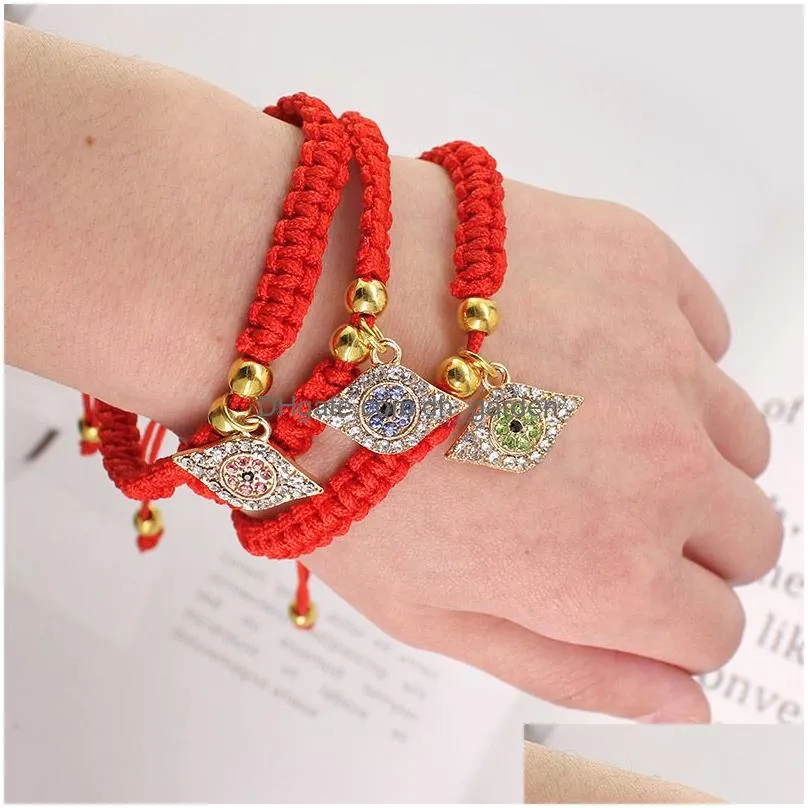 2021 Hanmade Fatima Hand Evil blue Eye Pendants Woven Red String Chain Bracelet For Women Fashion Lucky Gold Plated Beads Bracelets