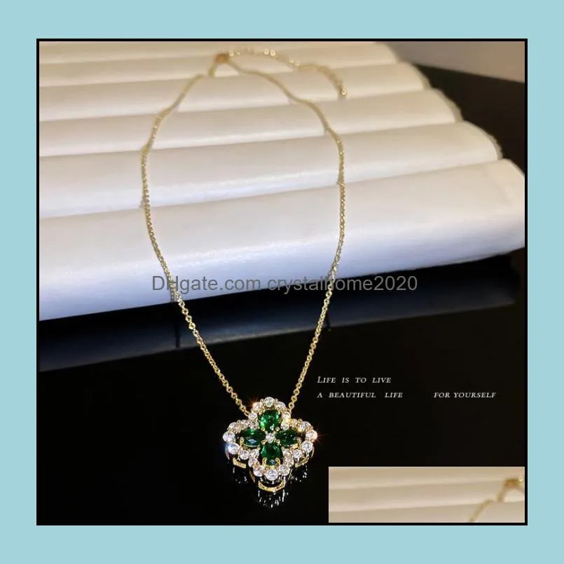 pendant necklaces green crystal four-leaf clover charm necklace clavicle chains choker birthday party valentines gift