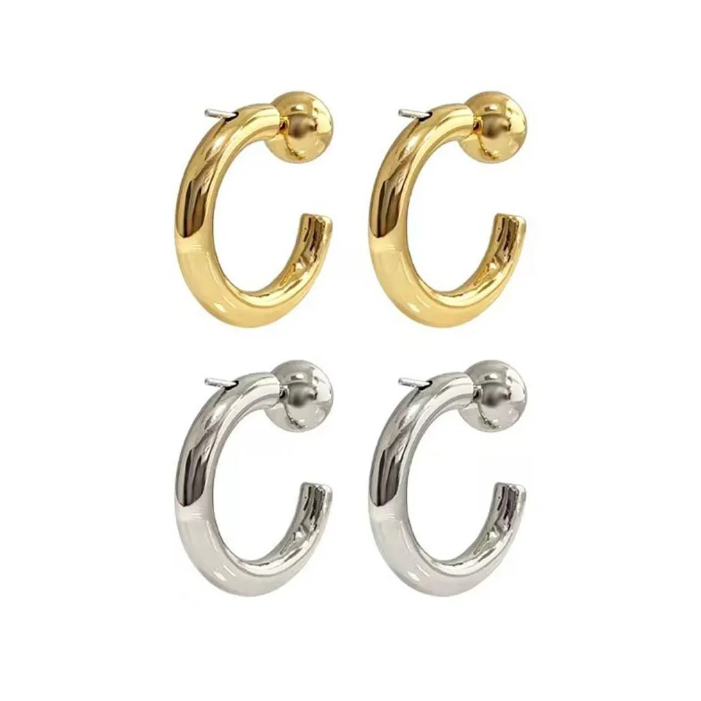 metal thick c-shaped open loop earrings fashionable and personalized trend gold bean earrings fashionable and versatile gold bean hippop