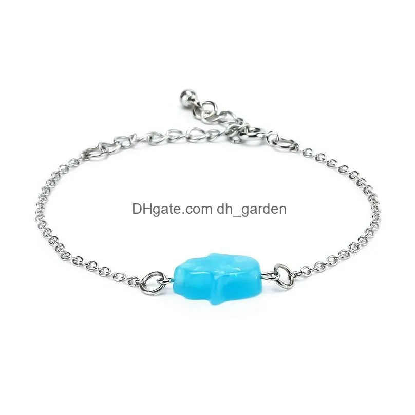 New Fashion Hamsa Hand Opal Bracelet for Women White Pink Blue Adjustable Size Chain Bracelet Elegant Jewelry Gift