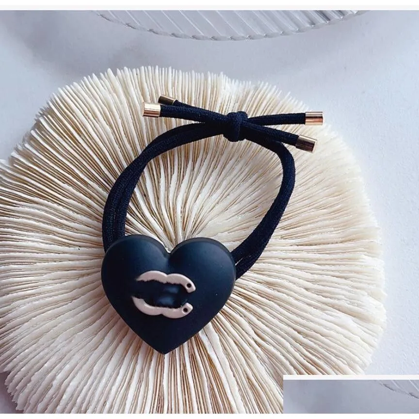 designer hair rope sweet black love scrunchie rubber band logo elastic high-quality brand ponytail holder luxury hair accessories