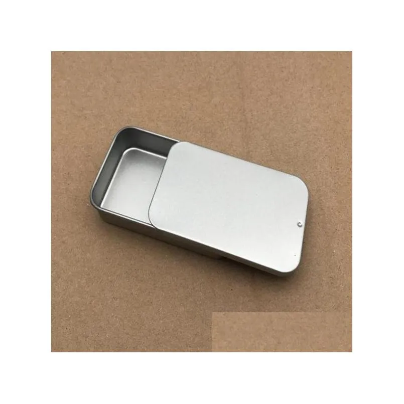 wholesale plain silver color slide top tin boxrectangle candy usb box case container whole2208706