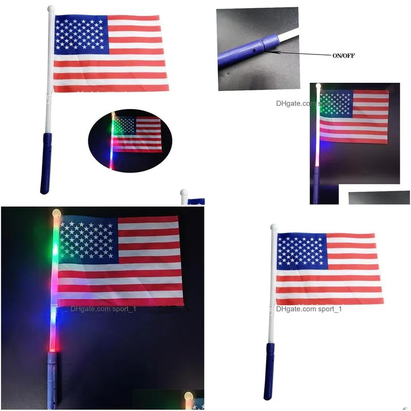 Banner Flags 20X30Cm Mini Hand Waving Flag Us Independence Day Led Light Up Banner Garden Decoration American Drop Delivery Home Garde Dhlr9