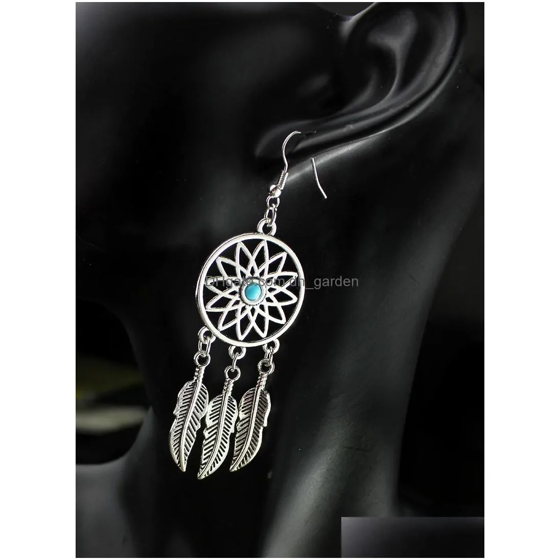 arrival dreamcatcher feather leaf dangle earring for women silver plating long hook earring trendy jewelry wholesale