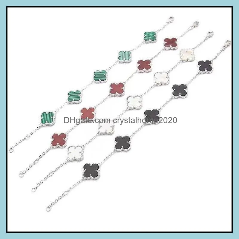 14k 18k gold silver plated four clovers bracelet white red green white black conch whitout diamond five flowers bracelets fashion jewelry for women