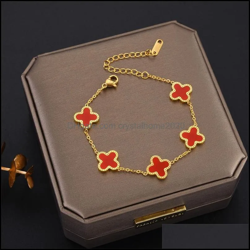 luxury colorful four leaf clover pendant necklace stainless steel charm bracelet earring