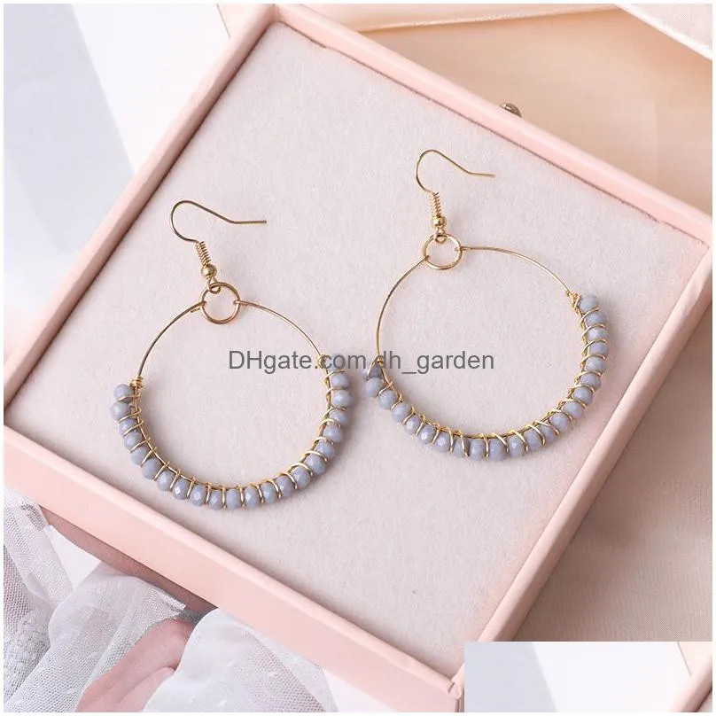 2019 New Bohemian Handmade Glass Beaded Hoop Dangle Earring for Women Colorful Gold Alloy Drop Earring Fashion Jewelry Gift