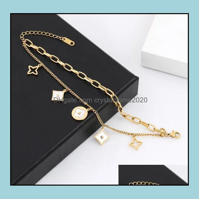 golden four-leaf clover letter women bracelet double-layer hollow hand chains birthday party valentines gift wedding jewelry