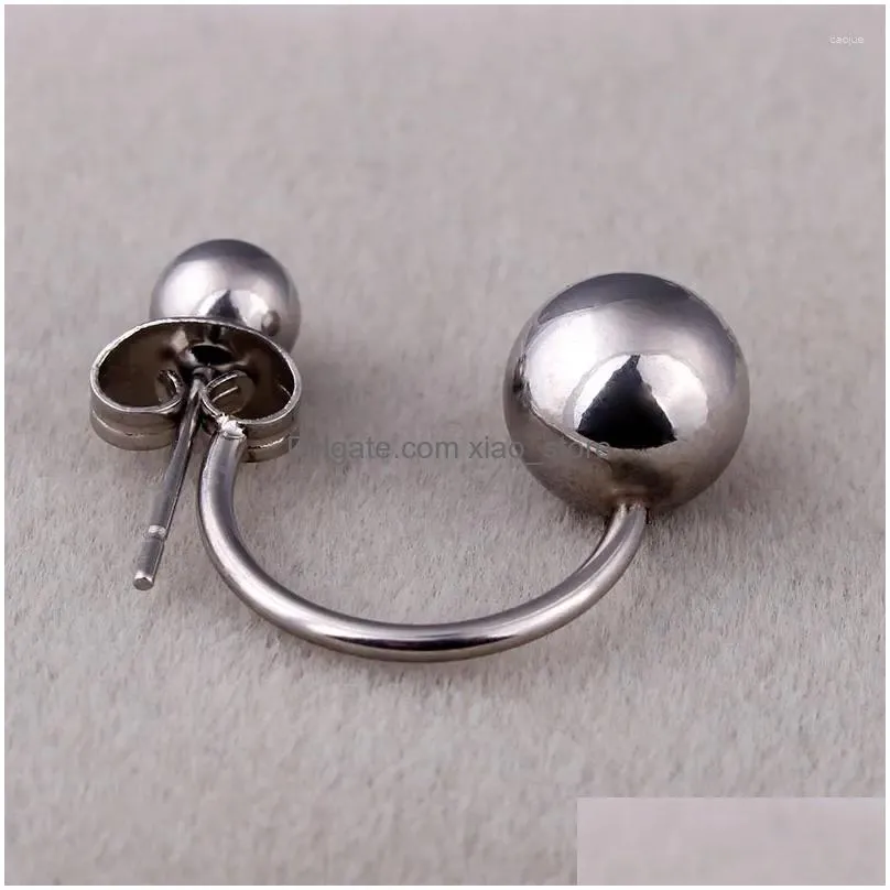 stud earrings women double balls ear studs color gold black stainless steel two sides hook jewelry