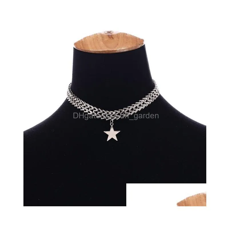 New Trendy Punk Rock Gold Color Stars Pendant Choker Necklaces Jewelry Thick Chain Neck Collar for Women Statement Necklace 2018