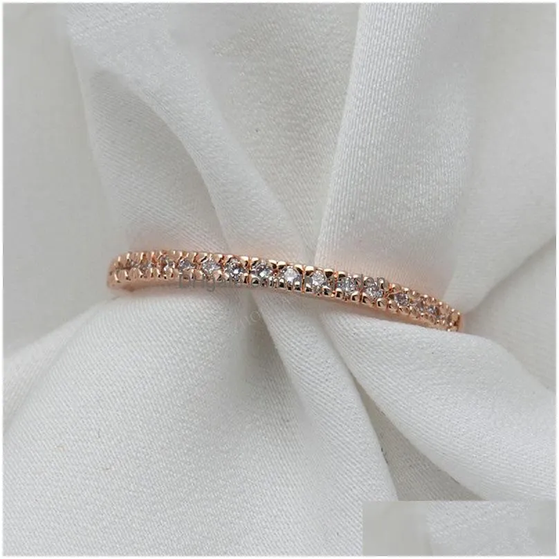 Elegant Rose Gold Color Clear Zirconia Micro Inlays 1.8mm Wide Finger Knuckle Rings Silver Gold Engagement Rings for Women Fashion