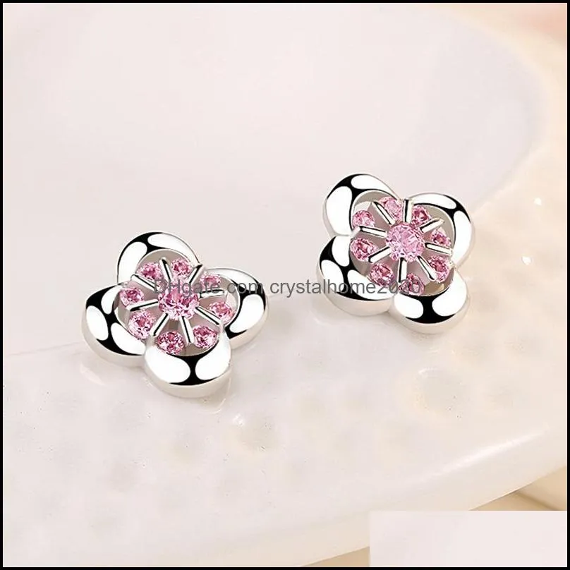 high quality diamond lucky leaf grass ear studs jewelry flower earrings four-leaf clover earrings ed442