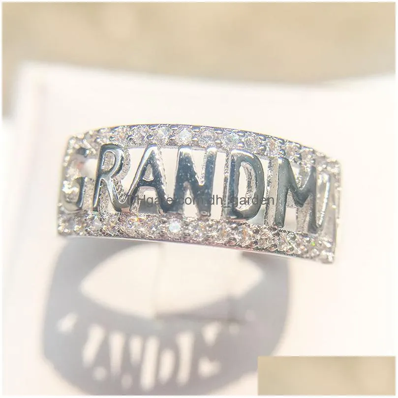 Fashion European Silver & Rose Gold Letter Grandma Rings For Women Female High Quality Zircon Ring Love Famity Jewelry Best Gifts 2018