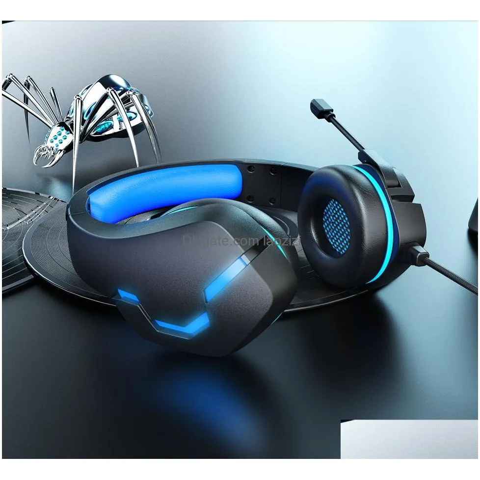 wired headphones with microphone for laptop games pc xbox one ps45 controller noise cancelling gaming led light bass surround