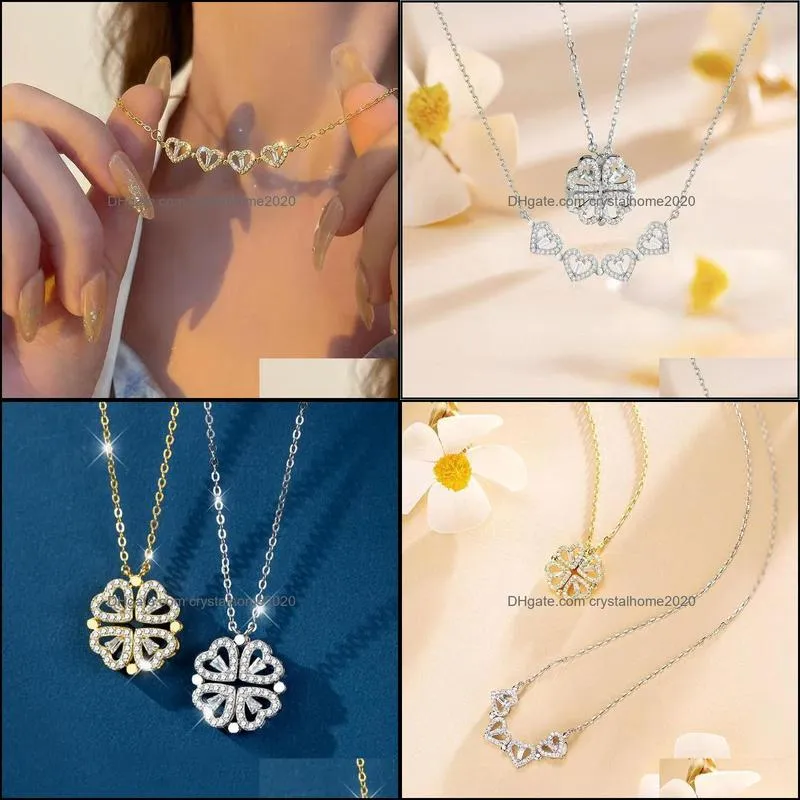 sterling sier 925 clover necklace four leaf heart shape pendant necklace for women hart luxury jewelry sale drop 